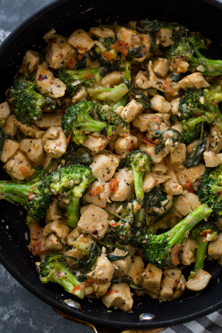 15 Minute Keto Garlic Chicken with Broccoli and Spinach